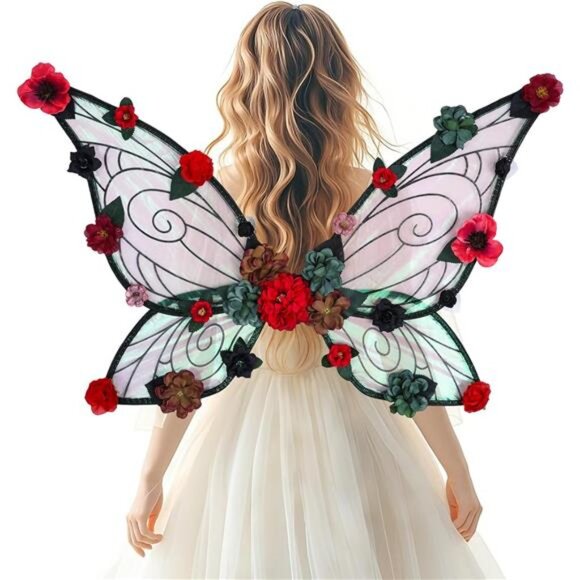 Fairy Wings for Women - Renaissance Costume Butterfly Wings with Flowers - Picture 2 of 7